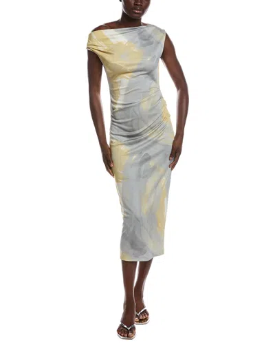 Kenneth Cole Off Shoulder Ruched Waist Midi Dress In Yellow