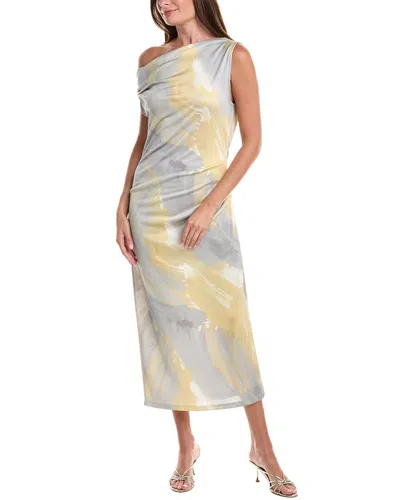 Kenneth Cole Off Shoulder Ruched Waist Midi Dress In Yellow