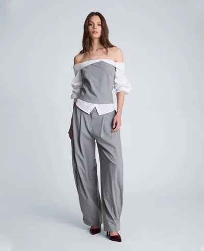 Kenneth Cole Off-shoulder Pleated Sleeve Bustier Top In Gray