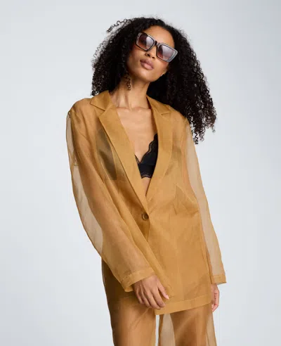 Kenneth Cole One Button Jacket With Notch Collar Organza In Gold