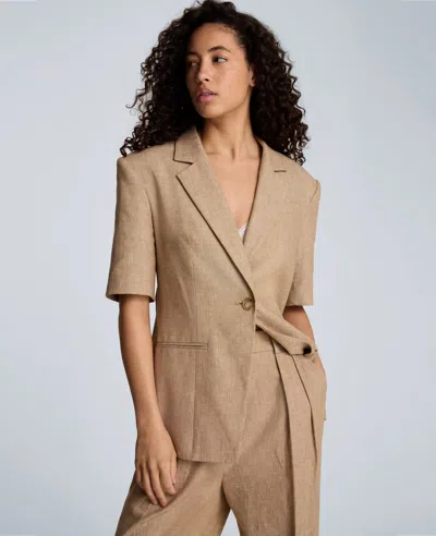 Kenneth Cole One Button Linen Jacket With Short Sleeves