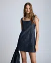 Kenneth Cole Open Back Denim Shift Dress In Dark Navy Multi