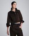 Kenneth Cole Overdye Denim Cropped Trucker Jacket In Brown