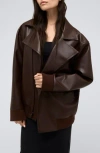 Kenneth Cole Women's Faux-leather Oversized Raw-edge Moto Jacket In Brown