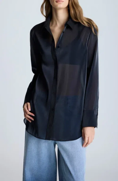 Kenneth Cole Oversize Organza Button-up Shirt In Black
