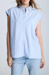 Kenneth Cole Oversize Stripe Cap Sleeve Button-down Shirt In Shadow Blue/pure White