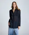 Kenneth Cole Oversized Button Front Long Sleeve Tunic In Black