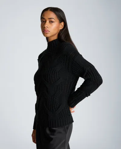 Kenneth Cole Oversized Cable Mock Neck Sweater In Black