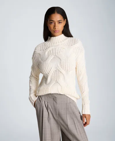 Kenneth Cole Oversized Cable Mock Neck Sweater In White