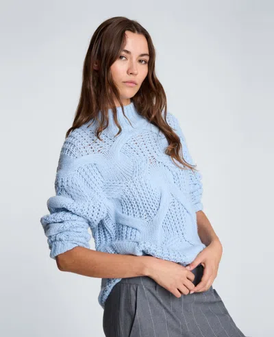 Kenneth Cole Oversized Cable Mock Neck Sweater In Blue