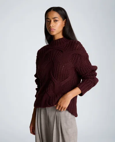 Kenneth Cole Oversized Cable Mock Neck Sweater In Red