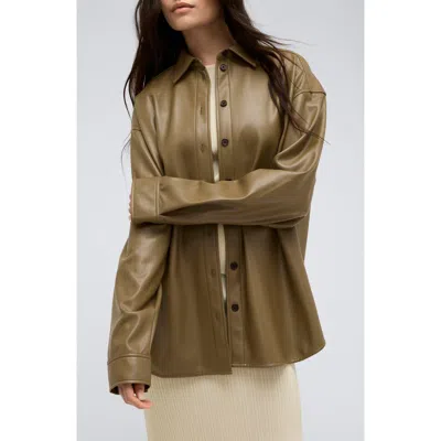 Kenneth Cole Oversized Faux Leather Button-up Shirt In Kc White