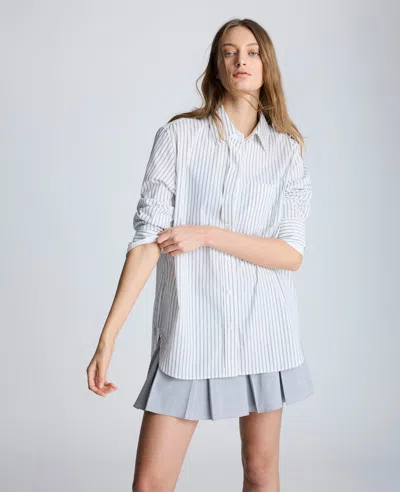 Kenneth Cole Oversized Long Sleeve Button Front Shirt With Double Cuff In Pure White,black