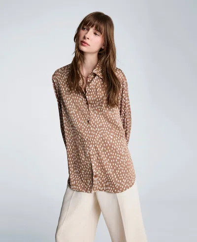 Kenneth Cole Oversized Satin Button Front Shirt With Long Sleeves In Brown