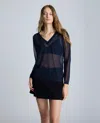 Kenneth Cole Sheer Oversize V-neck Sweater In Dark Navy