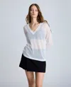Kenneth Cole Sheer Oversize V-neck Sweater In Pure White