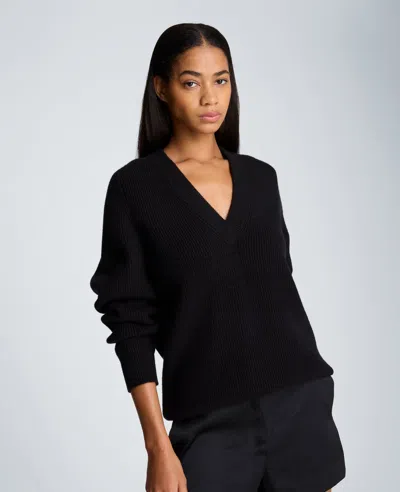 Kenneth Cole Oversized V-neck Raglan Sweater In Black