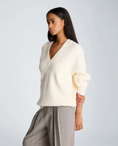 Kenneth Cole Oversized V-neck Raglan Sweater In Oyster