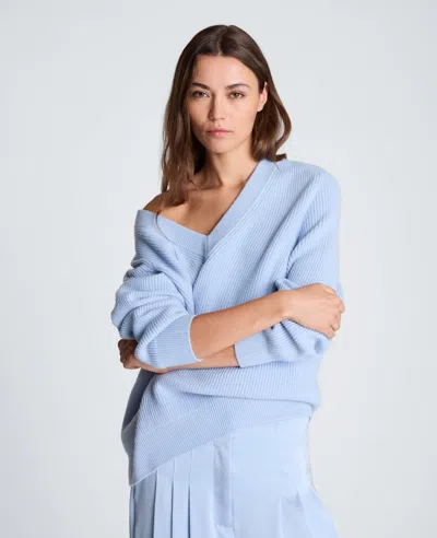 Kenneth Cole Oversized V-neck Raglan Sweater In Blue