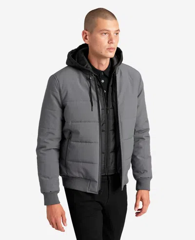 Kenneth Cole Oxford Detachable Hooded Bomber Jacket In Grey