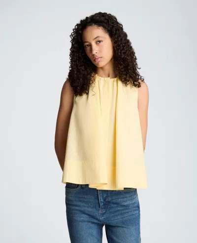 Kenneth Cole Paperbag Neck Sleeveless Tent Button Front Shirt In Yellow