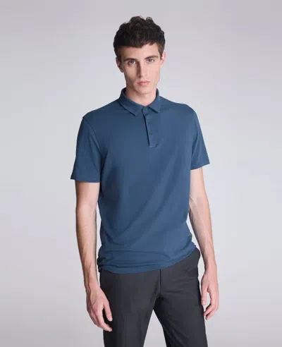 Kenneth Cole Performance Button Polo In Blue