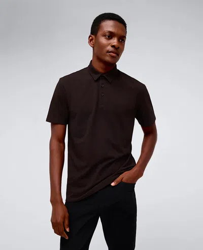 Kenneth Cole Performance Button Polo In Dark Brown