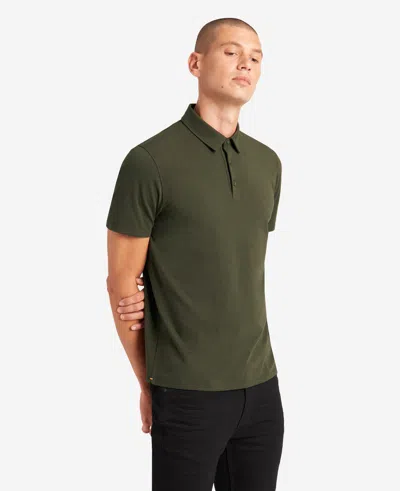 Kenneth Cole Performance Button Polo In Dark Green