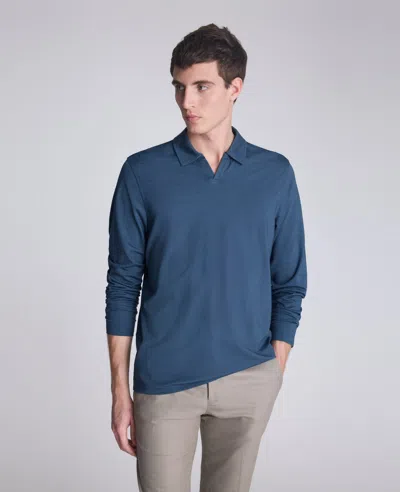 Kenneth Cole Performance Long Sleeve Johnny Collar Polo In Blue