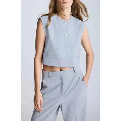 Kenneth Cole Pinstripe Boxy Crop Vest In Grey Dusk,pure White