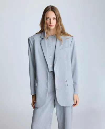 Kenneth Cole Pinstripe Button Notch Collar Jacket In Grey Dusk,pure White