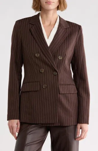 Kenneth Cole Pinstripe Double Breasted Blazer In Brown