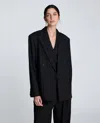Kenneth Cole Pinstripe Double Breasted Boyfriend Jacket In Black