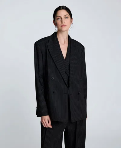 Kenneth Cole Pinstripe Double Breasted Boyfriend Jacket In Black