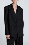 Kenneth Cole Pinstripe Double Breasted Boyfriend Jacket In Black
