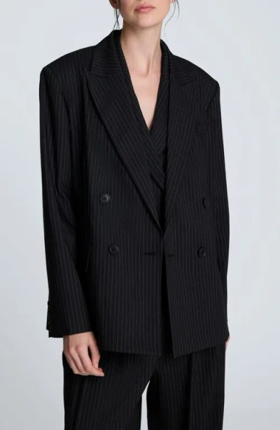 Kenneth Cole Pinstripe Double Breasted Jacket In Black