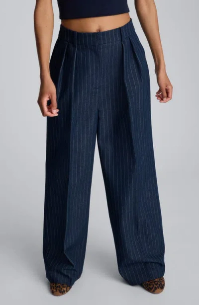 Kenneth Cole Pinstripe Double Pleat High Waist Wide Leg Pants In Blue