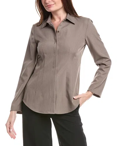 Kenneth Cole Pinstripe Fitted Blouse In Brown