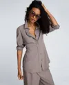 Kenneth Cole Pinstripe Fitted Blouse With Straight Sleeves In Gray