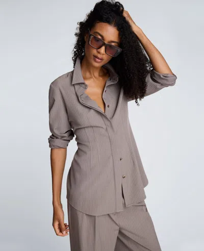 KENNETH COLE Pinstripe Fitted Blouse With Straight Sleeves