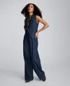 Kenneth Cole Pinstripe High Rise Fly Front Double Pleat Wide Leg Pant In Blue