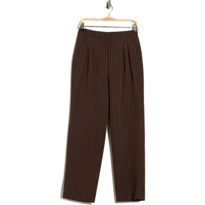 Kenneth Cole Pinstripe High Waist Pleated Wide Leg Pants In Brown