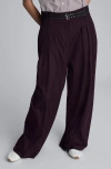 Kenneth Cole Pinstripe Pleated Double Belted High Waist Wide Leg Pants In Black