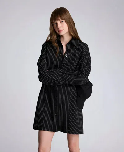 Kenneth Cole Pinstripe Long Sleeve Shirtdress In Black