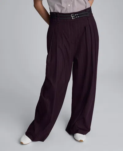 Kenneth Cole Pinstripe Wide Leg Double Belted Pant In Purple
