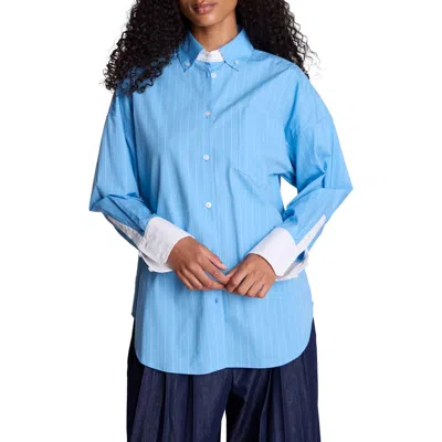 Kenneth Cole Pinstriped Cotton Button-up Shirt In Blue