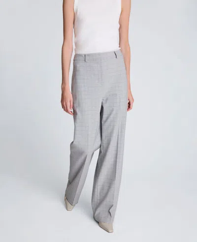 Kenneth Cole Plaid Fly Front High Rise Boyfriend Wide Leg Pant In Gray