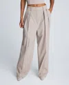 Kenneth Cole Plaid High Rise Fly Front Wide Leg Double Pleat Front Pant In Neutral