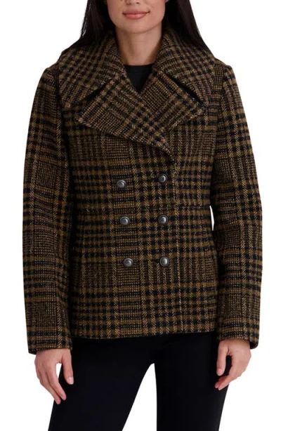 Kenneth Cole Plaid Peacoat In Brown