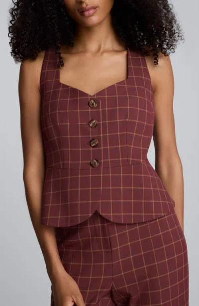Kenneth Cole Plaid Peplum Vest In Brown
